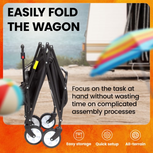 Seina Heavy Duty Compact Collapsible Outdoor Garden Camping Utility Wagon - Black Perspective: top