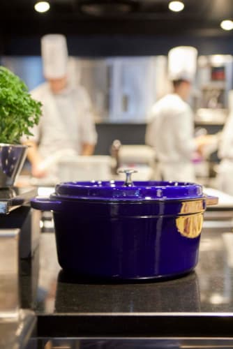 Staub Cast Iron 13.25-qt Round Cocotte - Dark Blue Perspective: top
