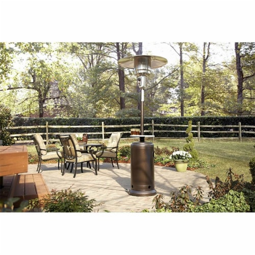 AZ Patio Tall Propane Outdoor Wheeled Patio Heater with Table, Hammered Bronze Perspective: top