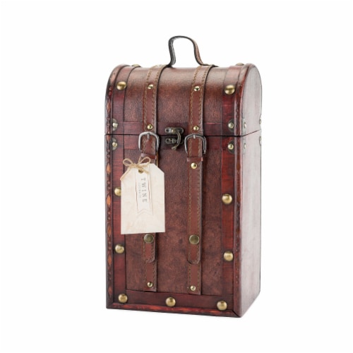 2 Bottle Antique Wooden Wine Box by Twine® Perspective: top