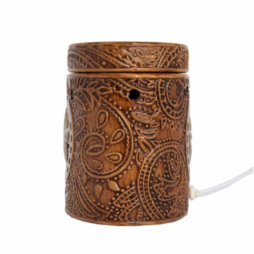 Scentsationals Home Fragrance Western Leather Emobossed Full-Size Wax Warmer with Light Bulb Perspective: top