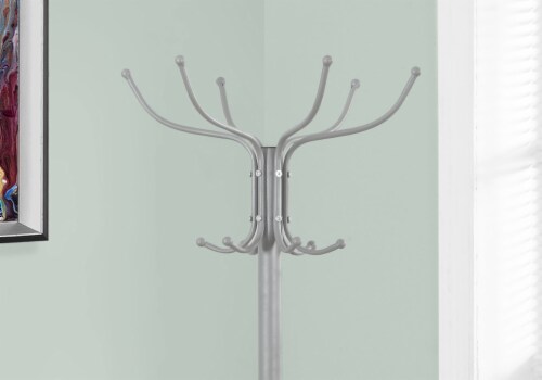 Free Standing, 12 Hooks, Entryway, 70 h, Umbrella Holder, Bedroom, Metal, Grey, Perspective: top