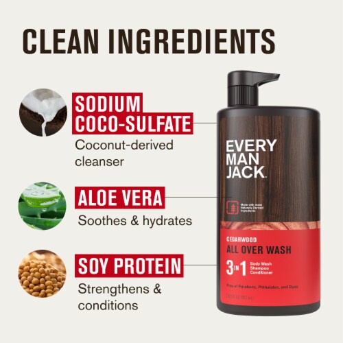 Every Man Jack Men's Hydrating 3-in-1 Body Wash, Shampoo and Conditioner, Cedarwood Perspective: top