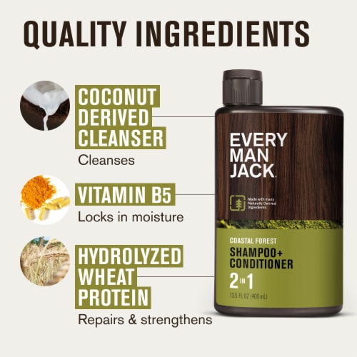 Every Man Jack Mens Daily 2 in 1 Shampoo and Conditioner, Coastal Forest Perspective: top