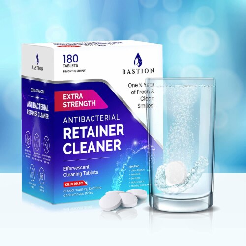 Bastion Retainer Cleaner & Denture Cleanser - 180 Effervescent Tablets - 6 Month Supply Perspective: top