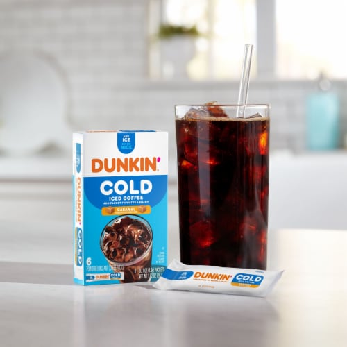 Dunkin’ Cold Iced Coffee, Caramel Artificially Flavored Powdered Instant Coffee Packs Perspective: top