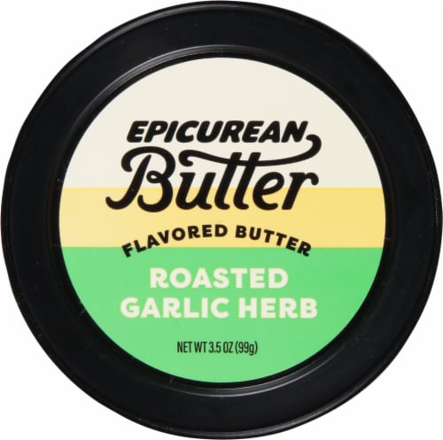 Epicurean Spreadable Roasted Garlic Herb Butter Tub Perspective: top