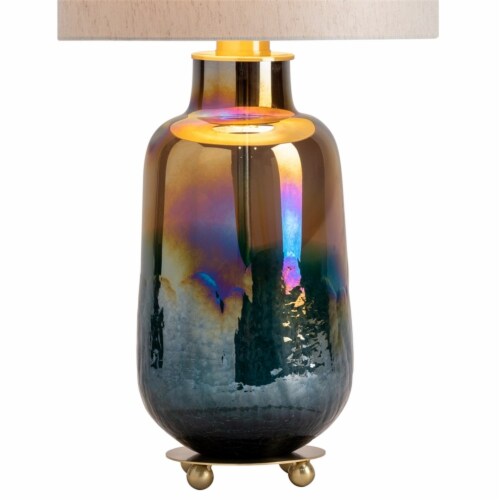 Blue Ava Table Lamp  32.5 Ht. Glass&Metal Teal Antique Brass Finish Perspective: top