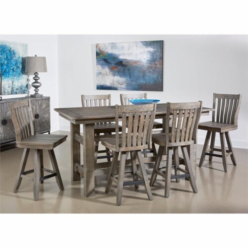Treasure Trove Keystone Gray Wood Counter Height Swivel Barstool Perspective: top