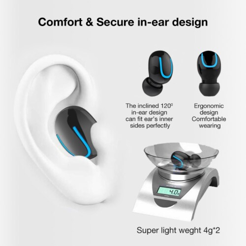 AD Q32 Hi-Fi Bluetooth 5.0 Ear-Buds w/ Noise Cancel, easy pairing & Long Battery -CHARGE CASE Perspective: top