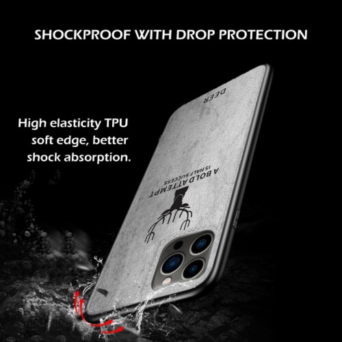 Alpha Digital Luxury Soft Texture Deer Patterned TPU Cloth Protective Case for iPhone13 Pro, Perspective: top