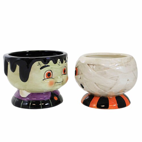 Tabletop Mummy/Frankie Snack Dish Dolomite Halloween Johanna Parker J9720 Perspective: top