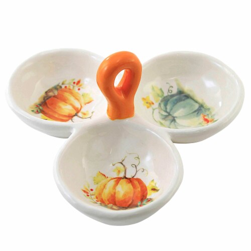 Tabletop Painted Pumpkin Tidbit Tray Dolamite Fall Thanksgiving Party H9627 Perspective: top