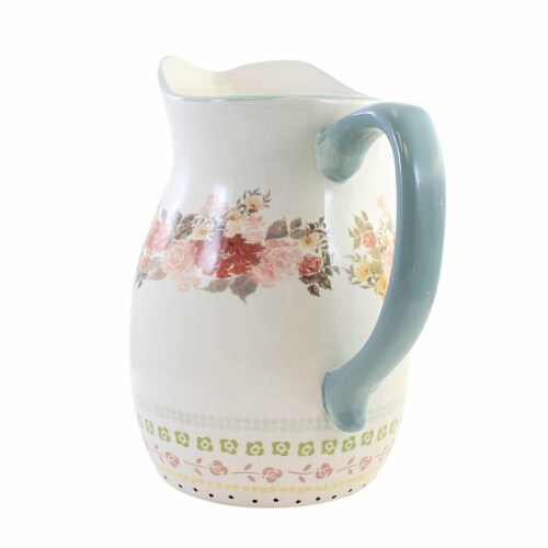 Tabletop Cottage Floral Pitcher Dolomite Roses Flowers A7128 Perspective: top