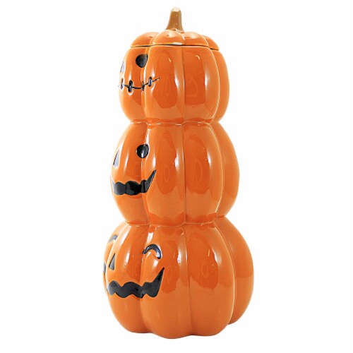 Tabletop Stacked Jacks Treat Jar Dolomite Cookie Biscut Candy Halloween Th00122 Perspective: top
