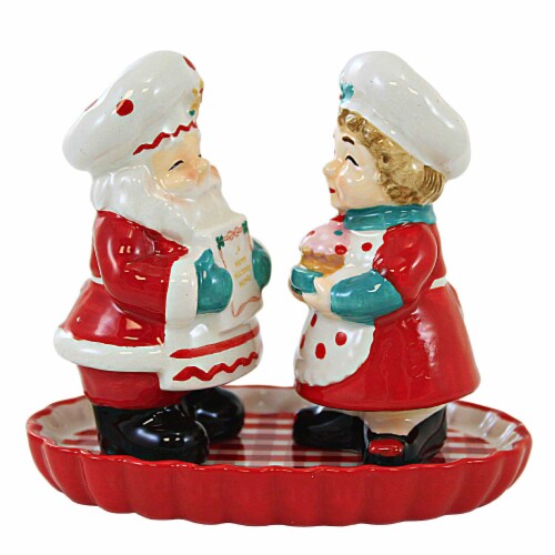 Transpac North Pole Salt And Pepper Shakers 4.00in, Christmas Mr. Mrs. Claus Perspective: top
