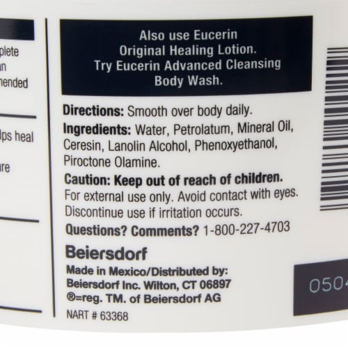 Eucerin Original Unscented Hand and Body Moisturizer Cream 16 oz. Jar 72140000021 1 Ct Perspective: top
