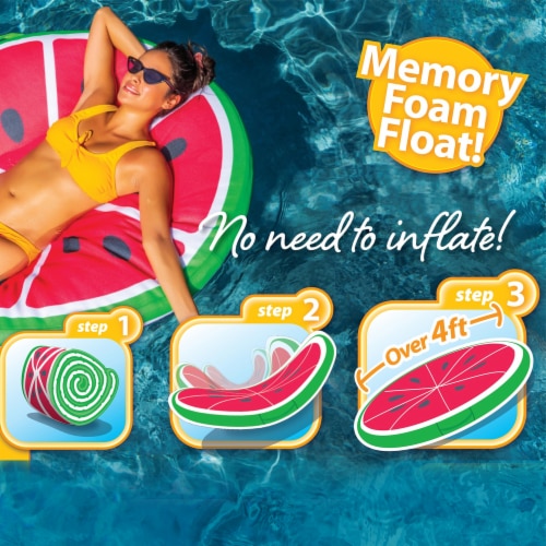 COMFY FLOATS Mesh Self-Expanding Memory Foam Roll Up Float Lounger, Watermelon Perspective: top