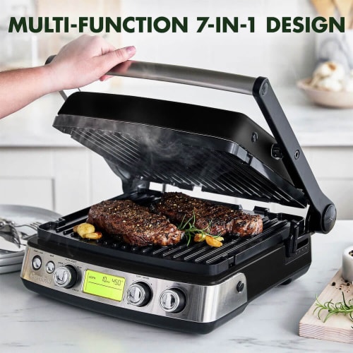 GreenPan 6-in-1 Multifunction Removable Plate Indoor Grill & Electric Griddle, Diamond Infused PFAS Free Ceramic Nonstick Reversible Plates, Opens Flat, Adjustable Temp, Panini Press, Black
