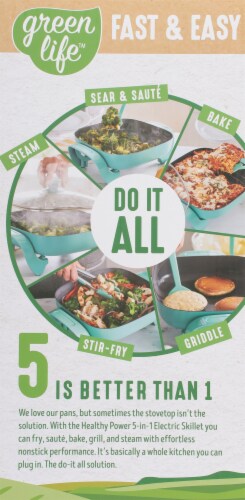 GreenLife Healthy Ceramic Non Stick Electric Healthy Power 5-in-1 Skillet - Turquoise Perspective: top