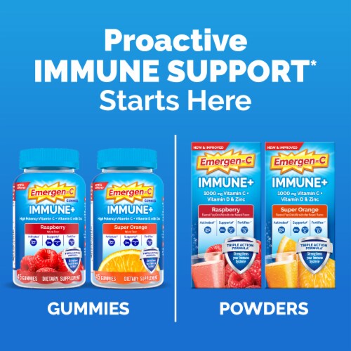 Emergen-C Immune+ Triple Action Raspberry Immune Support Vitamin C Powder Perspective: top