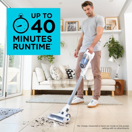 BLACK+DECKER POWERSERIES+ 16V MAX Cordless Stick Vacuum, Multi-Surface, White (BHFEA420J) Perspective: top