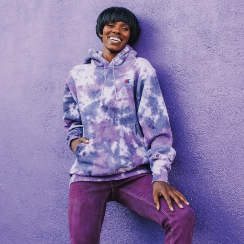 Champion purple hotsell tie dye hoodie