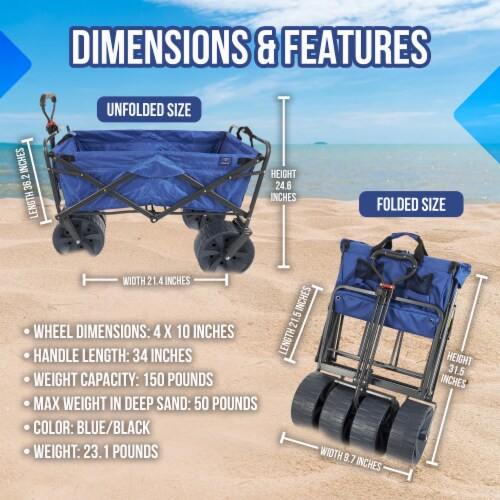 Mac Sports Collapsible All Terrain Beach Utility Wagon - Blue / Black Perspective: top