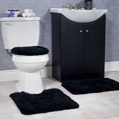 Black bathroom rug set discount