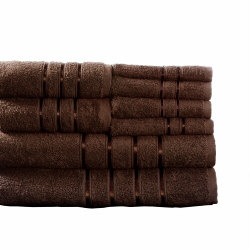 Lavish Home 8 Piece 100% Cotton Plush Bath Towel Set Choc Perspective: top