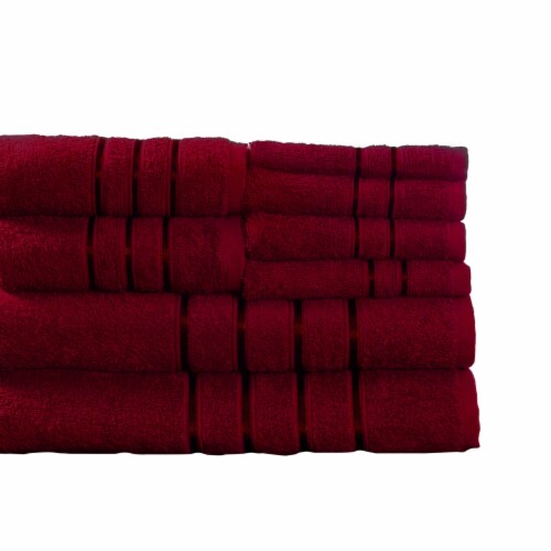 Lavish Home 8 Piece 100% Cotton Plush Bath Towel Set Burgundy Perspective: top