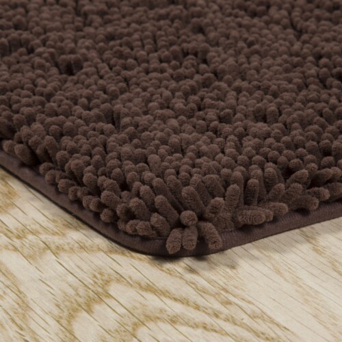 Lavish Home Extra Long Striped Memory Foam Bath Mat Chocolate