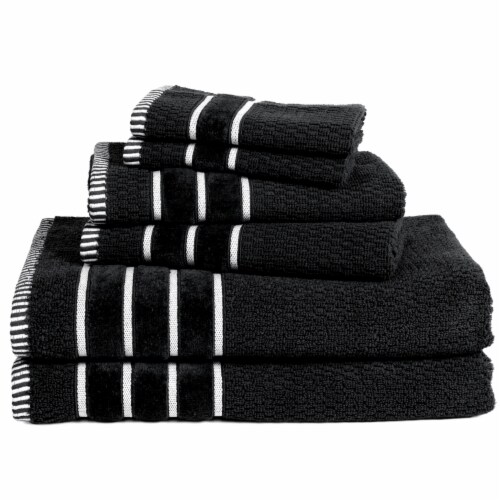 Lavish Home 100% Cotton Rice Weave 6 Piece Towel Set - Black Perspective: top