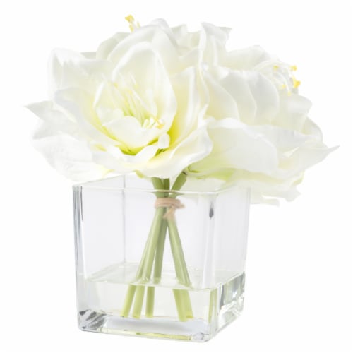 Pure Garden 50-139 Lily Floral Arrangement with Glass Vase - Cream Perspective: top
