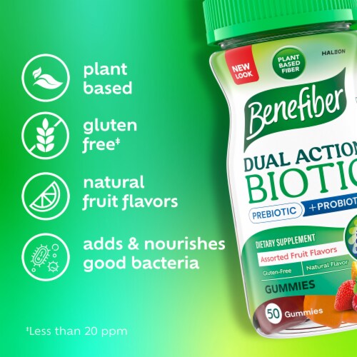 Benefiber Prebiotic Fiber with Probiotics Assorted Fruit Flavors Supplement Gummies Perspective: top