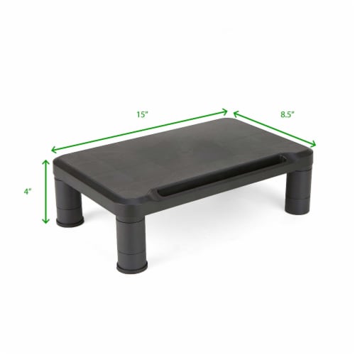 Mind Reader Plastic Small Monitor Stand Riser with Pen Storage - Black Perspective: top