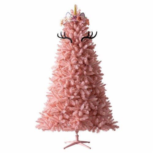 Treetopia Pretty in Pink 6 Foot Artificial Unlit Christmas Holiday Tree w/ Stand Perspective: top
