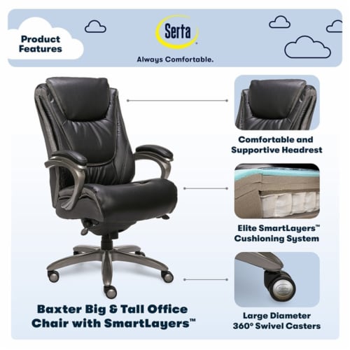 Serta Baxter Big and Tall Smart Layers Executive Office Chair Black and