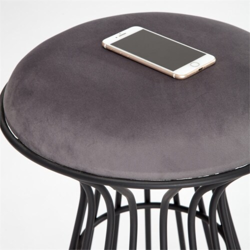 Adore Decor Lulu Velvet Upholstered Vanity Stool Fully Assembled Black and Gray Perspective: top