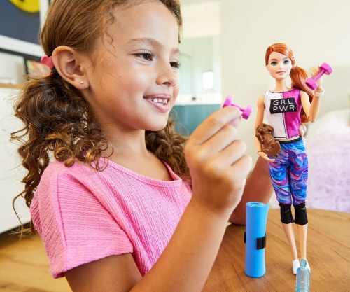 Barbie Fitness Doll Red-Haired with Puppy and 9 Accessories