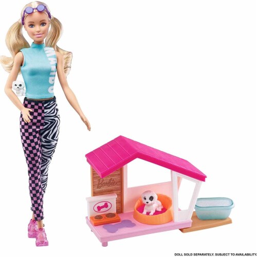 Barbie Mini Playset with 2 Pet Puppies, Doghouse and Pet Accessories Perspective: top
