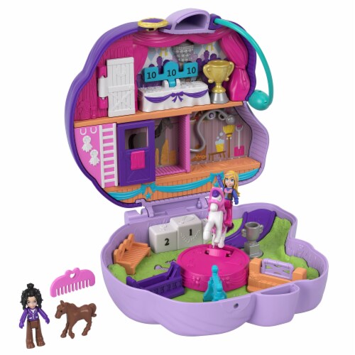 Polly Pocket Jumpin? Style Pony Compact with Horse Show Theme, Micro Polly Doll & Friend Perspective: top