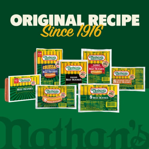 Nathan's Famous Bun Length Skinless Beef Hot Dog Franks Perspective: top