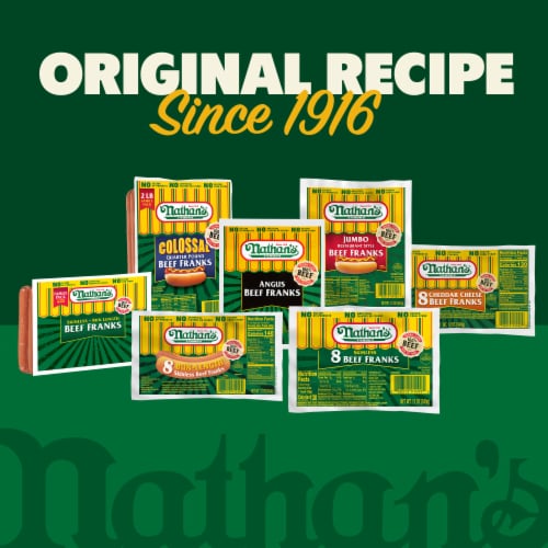 Nathan's Famous Skinless Bun Length Beef Hot Dog Franks Perspective: top