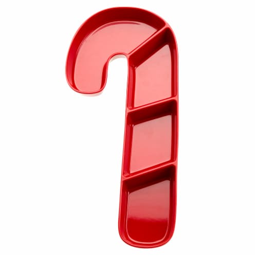 Holiday Home Four-Section Candy Cane-Shaped Melamine Tray Perspective: top