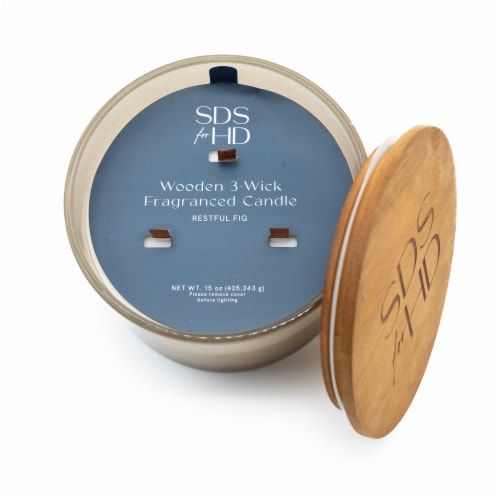 SDS for HD Designs 3 Wood Wick Candle with Logo Wood Lid Taupe Perspective: top