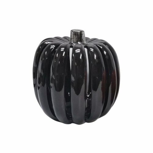 Holiday Home LED Ceramic Pumpkin Lantern - Black Perspective: top