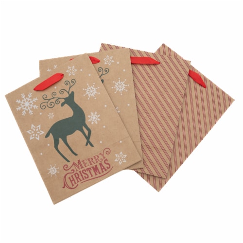 Holiday Home® Assorted Kraft Gift Bags - Stag/Stripe Perspective: top