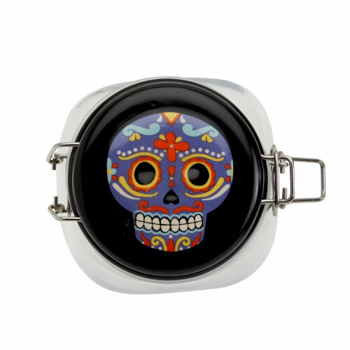 Holiday Home Day of the Dead Clamp Jar- Purple Skull Perspective: top