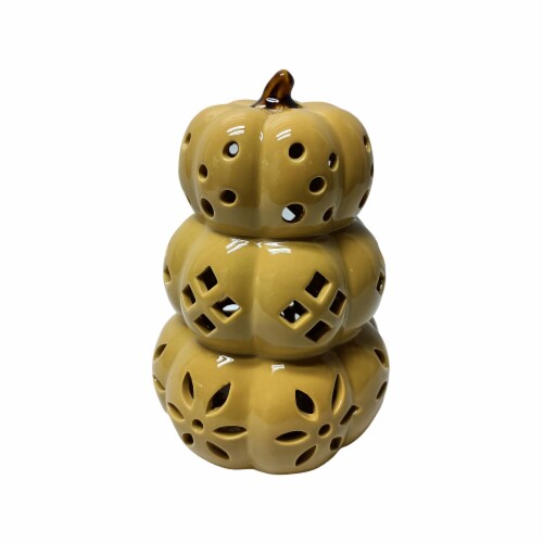 Holiday Home Lighted Harvest Stacked Pumpkin Decor - Yellow Perspective: top